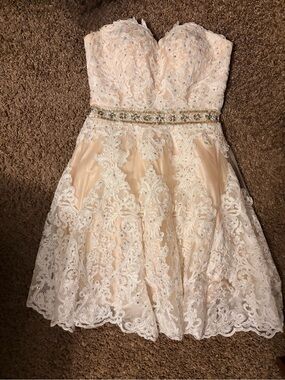 Nameless Blush and Ivory Lace Strapless Prom Dress